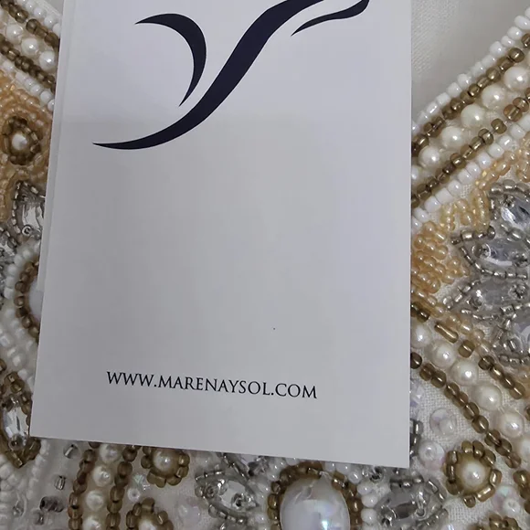 NEW Belle Mar Marena Sol White 100 %Linen Tunic Gold Pearl Beaded M - Picture 10 of 11